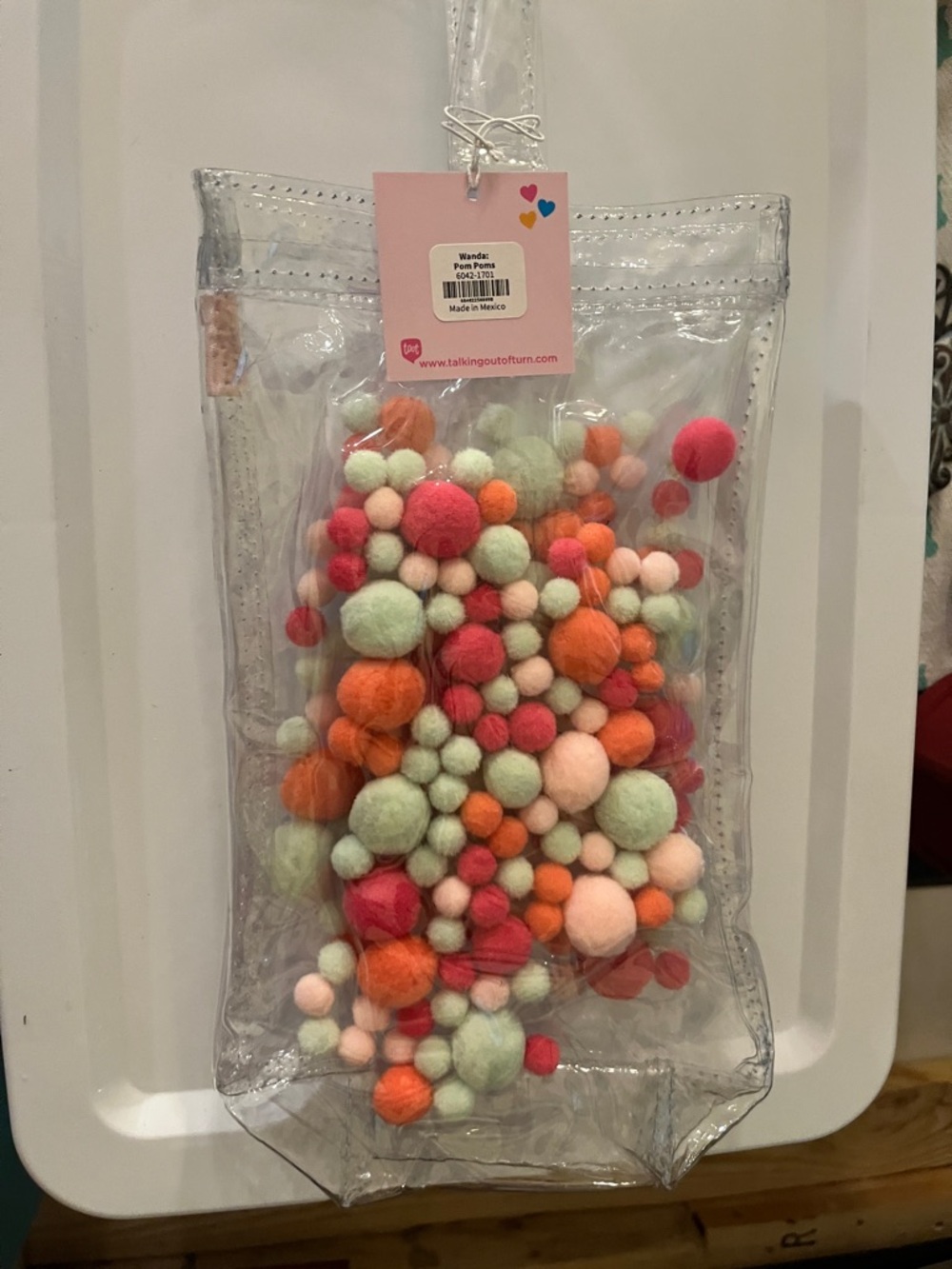 Wanda Pom Pom Wine Carrier Tote w/ Multicolor Pom Poms from Talking out of Turn